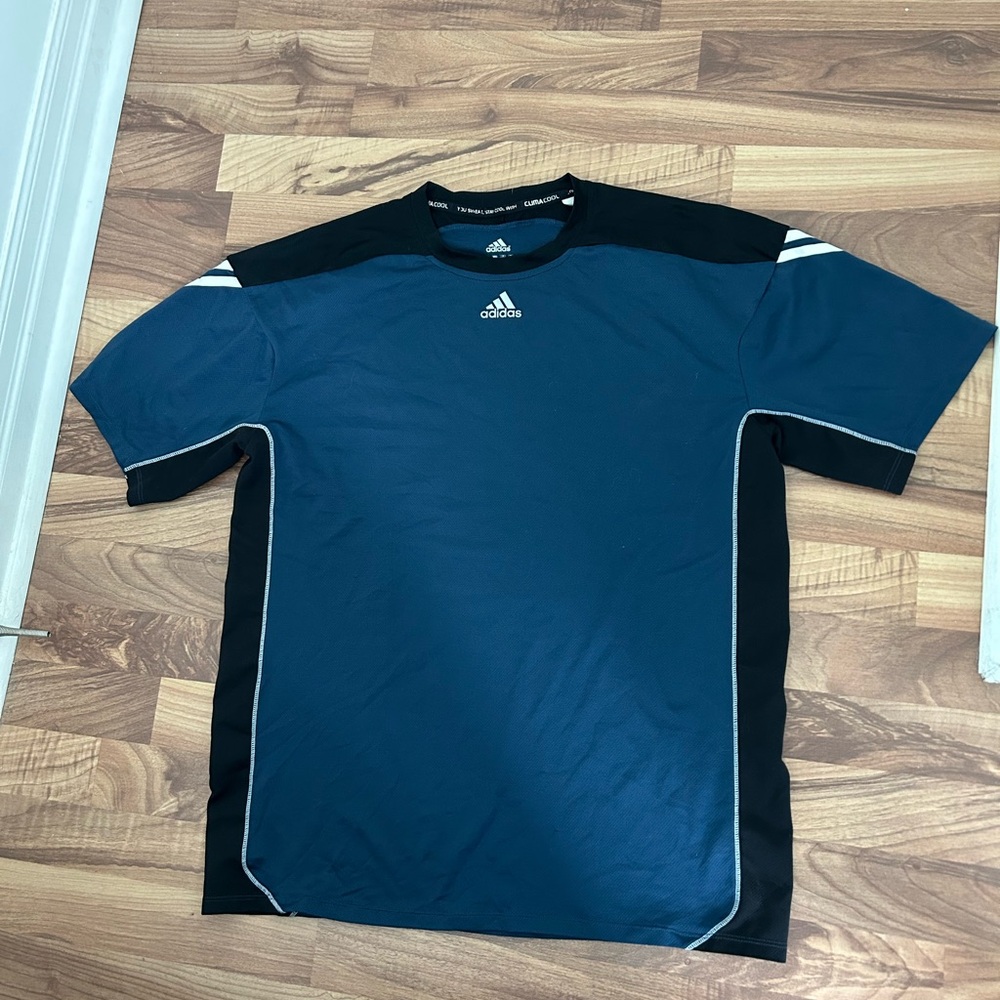 Adidas Blue and Black Short Sleeve Workout Tee